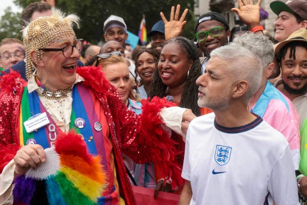 . 04 07 2026. London, United Kingdom. Pride in London Parade 2026. London Mayor Sadiq Khan at Pride in London 2026 a celebration of LGBTQ+ pride, with a parade through Piccadilly to performances on stage at Trafalgar Square.  xMartynxWheatleyx xi-Imagesx IIM-26883-0084