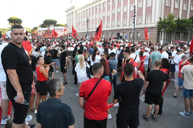 Protests continue over Zvernec tourism project TIRANA, ALBANIA - JULY 04: People take part in a protest under the slogan Albania is not for sale at Skanderbeg Square in Tirana, Albania, on July 4, 2026, opposing a planned tourism development project in the Zvernec area near Vlora. Demonstrators protested the proposed sale of a beach as part of a tourism project reportedly linked to U.S. President Donald Trump s daughter Ivanka Trump and son-in-law Jared Kushner before marching to the Prime Ministry building and through the streets of the capital. Olsi Shehu Anadolu Tirana Albania. Editorial use only. Please get in touch for any other usage.  Copyright: x2026xAnadoluxOlsixShehux