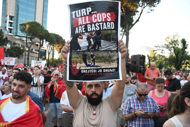 Protests continue over Zvernec tourism project TIRANA, ALBANIA - JULY 04: People take part in a protest under the slogan Albania is not for sale at Skanderbeg Square in Tirana, Albania, on July 4, 2026, opposing a planned tourism development project in the Zvernec area near Vlora. Demonstrators protested the proposed sale of a beach as part of a tourism project reportedly linked to U.S. President Donald Trump s daughter Ivanka Trump and son-in-law Jared Kushner before marching to the Prime Ministry building and through the streets of the capital. Olsi Shehu Anadolu Tirana Albania. Editorial use only. Please get in touch for any other usage.  Copyright: x2026xAnadoluxOlsixShehux