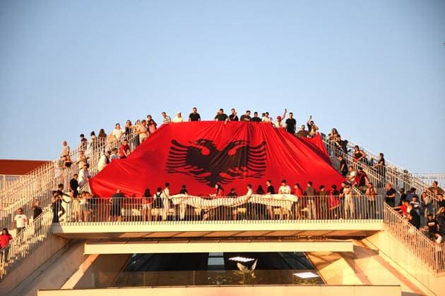 Protests continue over Zvernec tourism project TIRANA, ALBANIA - JULY 04: People take part in a protest under the slogan Albania is not for sale at Skanderbeg Square in Tirana, Albania, on July 4, 2026, opposing a planned tourism development project in the Zvernec area near Vlora. Demonstrators protested the proposed sale of a beach as part of a tourism project reportedly linked to U.S. President Donald Trump s daughter Ivanka Trump and son-in-law Jared Kushner before marching to the Prime Ministry building and through the streets of the capital. Olsi Shehu Anadolu Tirana Albania. Editorial use only. Please get in touch for any other usage.  Copyright: x2026xAnadoluxOlsixShehux