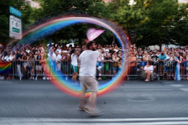 2026 National LGBTI Pride Parade in Madrid The atmosphere on the streets of Madrid during the 2026 National LGBTI Pride Parade on July 4, 2026, in Madrid, Spain. The 2026 National Pride Parade, under the slogan Take to the Streets with Pride: Dissent and Resistance, demands a National Pact against hate speech, the effective implementation of LGBTQ+ and trans laws, the criminalization of conversion therapies with prison sentences, and the recognition of non-binary and intersex people. JULY 4, 2026 PARADE Madrid, Madrid, Spain  Copyright: xMatiasxChiofalox 7644758