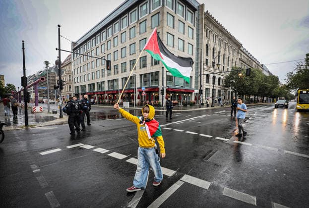 July 4, 2026, Berlin, Berlin, Germany: Berlin, Germany, July 4, 2026: Demonstrators take part in a pro-Palestinian march through central Berlin calling for an end to the war in Gaza, protection of medical workers, and the release of detained Palestinian doctor Hussam Abu Safiya. Participants carried Palestinian flags, banners and photographs during the demonstration. ZUMA Press Wire. Berlin Germany - ZUMAa268 20260704_zip_a268_023 Copyright: xAbdelrahmanxAlkahloutx