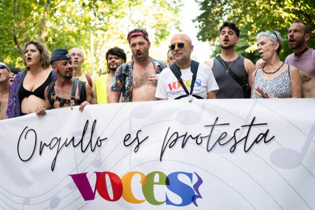 July 4, 2026, Madrid, Comunidad De Madrid, Spain: Participants march behind a banner during the 2026 Spanish State LGTBIQ Pride March, Madrid, Spain. Madrid Spain  - ZUMAc317 20260704_zip_c317_001 Copyright: xAdelinaxCobosx