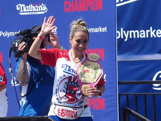 July 4, 2026, Brooklyn, New York, USA: Coney Island, New York July 4, 2026..Nathan s Hot Dog eating contest..The Nathan s Famous International Hot Dog Eating Contest is an annual American hot dog competitive eating competition held on July 4th... Miki Sudo ,& Joey Chestnut defended their tittles at the 2026 competition. Joey Chestnut ate 66 Hot Dogs and Miki Sudo ate 38.75 Hot Dogs. Brooklyn USA - ZUMAct2_ 20260704_faf_ct2_036 Copyright: xBrucexCotlerx