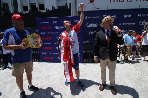 July 4, 2026, Brooklyn, New York, USA: Coney Island, New York July 4, 2026..Nathan s Hot Dog eating contest..The Nathan s Famous International Hot Dog Eating Contest is an annual American hot dog competitive eating competition held on July 4th... Miki Sudo ,& Joey Chestnut defended their tittles at the 2026 competition. Joey Chestnut ate 66 Hot Dogs and Miki Sudo ate 38.75 Hot Dogs. Brooklyn USA - ZUMAct2_ 20260704_faf_ct2_066 Copyright: xBrucexCotlerx