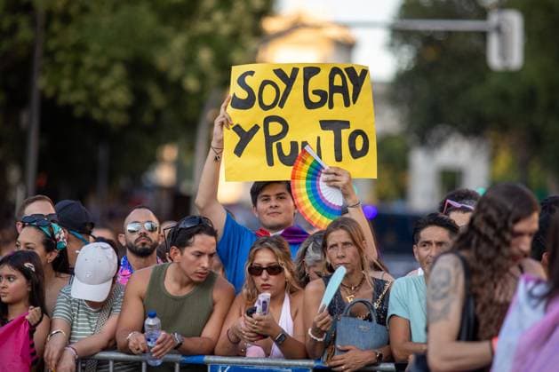 July 4, 2026, Madrid, Madrid, Spain: A man carries a banner during MADO 2026 on a street in downtown Madrid..Celebration of MADO, annual LGBT Pride parade through the center of Madrid, one of the largest and most important in Europe. Madrid Spain - ZUMAs197 20260704_aaa_s197_178 Copyright: xSOPAxImagesx