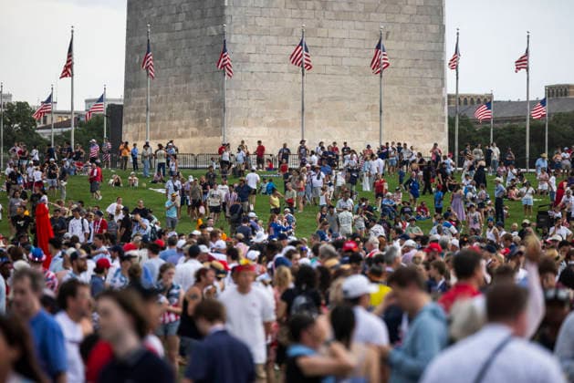 Salute to America 250 celebration on the National Mall Attendees evacuate the Salute to America 250 celebration due to the threat of sever weather on the National Mall in Washington, DC, USA, 04 July 2026. The fireworks display that concludes the event is expected to be the largest in history, with 850,000 shells launched over 40 minutes. WASHINGTON DC United States  Copyright: xPool ABACAx