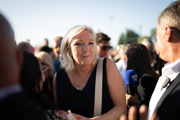 Marine Le Pen and Jordan Bardella at the RN party event La fete champetre - Lievin AJ President of Rassemblement National parliamentary group Marine Le Pen reacts as she arrives during a RN party event La fete champetre in Lievin, northern France on July 4, 2026. Photo by Alexis Jumeau ABACAPRESS.COM. Paris France  Copyright: xJumeauxAlexis ABACAx