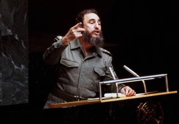RECORD DATE NOT STATED Addressing the United Nations in 1979, Fidel Castro (1926 ? 2016) Cuban revolutionary and politician Addressing the United Nations in 1979, Fidel Castro (1926 ? 2016) Cuban revolutionary and politician who was the leader of Cuba from 1959 to 2008, serving as the prime minister of Cuba from 1959 to 1976 and president from 1976 to 2008. Ideologically a Marxist?Leninist and Cuban nationalist. Editorial use only. All other uses to be cleared with the copyright owner (World History Archive), in advance., WHA_179_0904.jpg, Fidel Castro; United Nations; 1979; Cuban revolutionary; politician; leader of Cuba; prime minister; president; Marxist-Leninist; Cuban nationalist; address; speech; historical; iconic; public speaking; c Copyright: xWorldxHistoryxArchivex