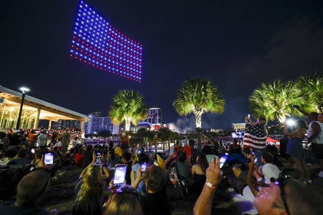 July 4, 2026, Tampa, Florida, USA: A drone light show entertains the crowd of thousands at Julian B. Lane Riverfront Park as part of the Liberty By The Bay citywide celebration on Saturday, July 4, 2026 in Tampa. Tampa USA  - ZUMAs70_ 20260704_zan_s70_013 Copyright: xLuisxSantanax