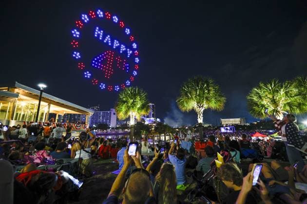 July 4, 2026, Tampa, Florida, USA: A drone light show entertains the crowd of thousands at Julian B. Lane Riverfront Park as part of the Liberty By The Bay citywide celebration on Saturday, July 4, 2026 in Tampa. Tampa USA  - ZUMAs70_ 20260704_zan_s70_015 Copyright: xLuisxSantanax