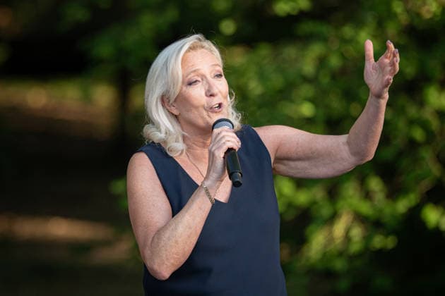 Marine Le Pen and Jordan Bardella at the RN party event La fete champetre - Lievin AJ President of Rassemblement National parliamentary group Marine Le Pen speaks as she addresses the audience during a RN party event La fete champetre in Lievin, northern France on July 4, 2026. Photo by Alexis Jumeau ABACAPRESS.COM. Paris France  Copyright: xJumeauxAlexis ABACAx
