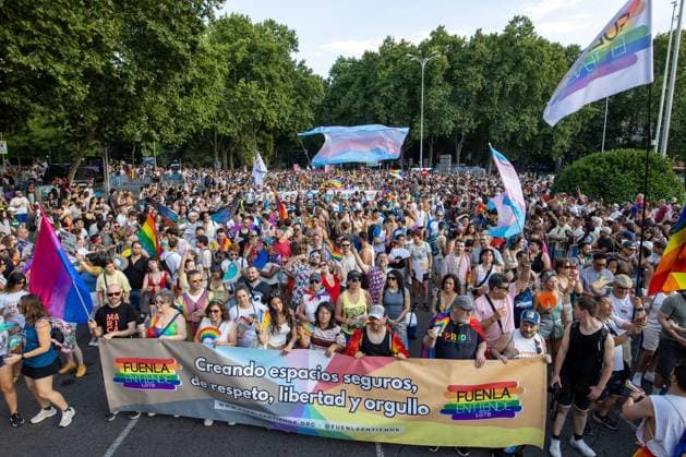 Madrid, pride 2026 Hundreds of people participate in MADO 2026 on a street in the center of Madrid Celebration of MADO, annual LGBT Pride parade through the center of Madrid, one of the largest and most important in Europe. MADRID Spain Copyright: xDavidxCanalesx xSOPAxImagesx David-Canales-1438718