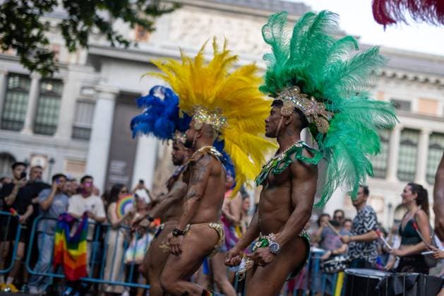 Madrid, pride 2026 Several men in carnival costumes participate in MADO 2026 on a street in downtown Madrid. Celebration of MADO, annual LGBT Pride parade through the center of Madrid, one of the largest and most important in Europe. MADRID Spain Copyright: xDavidxCanalesx xSOPAxImagesx David-Canales-1438720