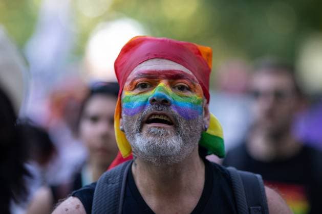 Madrid, pride 2026 A man with his face painted participates in MADO 2026 on a street in the center of Madrid. Celebration of MADO, annual LGBT Pride parade through the center of Madrid, one of the largest and most important in Europe. MADRID Spain Copyright: xDavidxCanalesx xSOPAxImagesx David-Canales-1438726