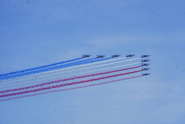 Celebrating America’s 250th anniversary NEW YORK CITY, UNITED STATES - JULY 4: The Patrouille de France fly the Dassault Dornier Alpha Jets up the Hudson River during the Sail4th 250 to celebrate America s 250th birthday, in New York, United States on July 4, 2026. Selcuk Acar Anadolu New York United States. Editorial use only. Please get in touch for any other usage.  Copyright: x2026xAnadoluxSelcukxAcarx