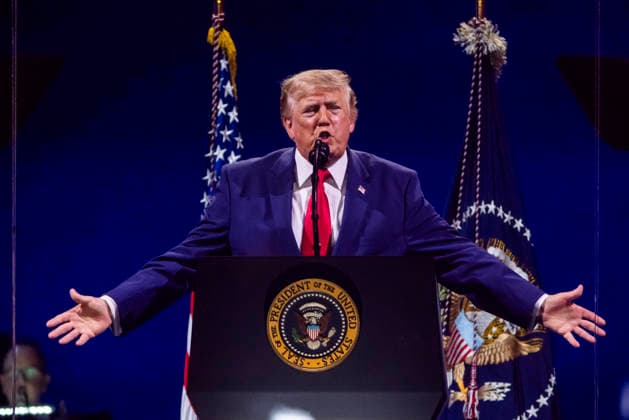 President Donald Trump speaks during the Salute to America 250 celebration on the National Mall in Washington DC on Saturday, July 4, 2026. The president s speech will be followed by a 35 minute July 4th fireworks display which will feature 850,000 fireworks and pyrotechnic effects.  WAX20260704954 JIMxLOxSCALZO