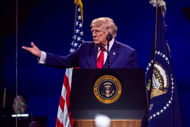 President Donald Trump speaks during the Salute to America 250 celebration on the National Mall in Washington DC on Saturday, July 4, 2026. The president s speech will be followed by a 35 minute July 4th fireworks display which will feature 850,000 fireworks and pyrotechnic effects.  WAX20260704957 JIMxLOxSCALZO