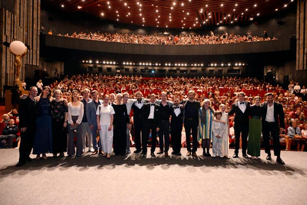 The 60th Karlovy Vary International Film Festival continued on its second day, in Karlovy Vary, Czech Republic, on July 4, 2026. A delegation of filmmakers presented the film A Happy Family (Switzerland) in the Grand Hall of the Thermal Hotel. (CTKxPhoto KaterinaxSulova) CTKPhotoP2026070407008  CTKPhotoP2026070407008