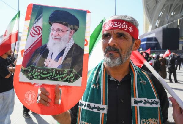 Iran Late Supreme Leader Funeral Rites 9200109 05.07.2026 A man attends a public farewell ceremony to pay respects to late Supreme Leader Ayatollah Ali Khamenei, who was killed on February 28 in Israeli and U.S. airstrikes, at the Imam Khomeini Grand Mosalla, in Tehran, Iran. Ilya Pitalev Sputnik Tehran Iran  Copyright: xIlyaxPitalevx