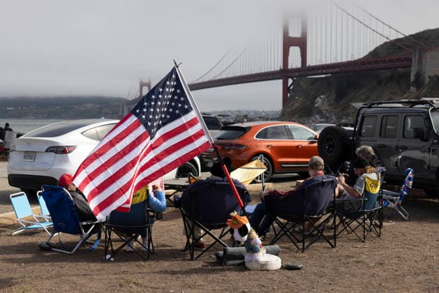 Spectators waited near Battery Yates for the fireworks display on the Golden Gate Bridge for the 250th anniversary of the United States in Sausalito, California on Saturday, July 4, 2026.  SFP20260704303 PETERxDASILVA