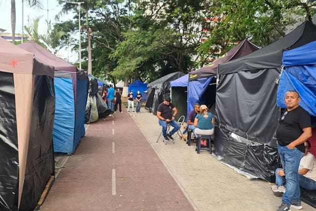 VENEZUELA, CARACAS - JULY 5, 2026: A tent camp provides temporary accommodation to victims of the June 24 earthquakes Caracas Venezuela  - ZUMAt113 20260705_zaa_t113_073 Copyright: xMikhailxMakeyevx