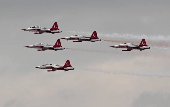Turkish Stars perfom rehearsal flight ahead 2026 NATO Summit in Ankara ANKARA, TURKIYE - JULY 5: Turkish Air Force s aerobatics team, the Turkish Stars, conduct their final rehearsal flight ahead of the NATO Summit of Heads of State and Government in Ankara, Turkiye on July 5, 2026. Rasit Aydogan Anadolu Ankara Turkey. Editorial use only. Please get in touch for any other usage.  Copyright: x2026xAnadoluxRasitxAydoganx