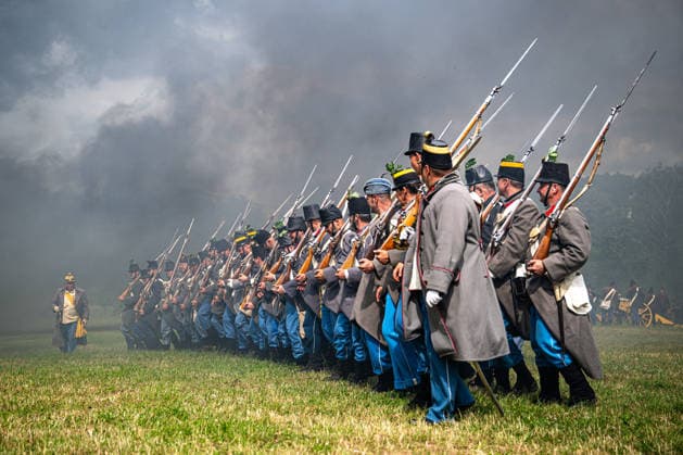Re-enactment of Battle of Sadowa 1866 took place at Chlum battlefield as the close of three-day event marking the 160th anniversary of the Battle of Koniggratz (or Sadowa) in 1866, in Hradec Kralove, Czech Republic, on July 5, 2026. (CTKxPhoto DavidxTanecek) CTKPhotoP2026070503965  CTKPhotoP2026070503965