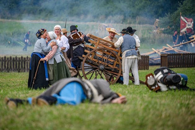 Re-enactment of Battle of Sadowa 1866 took place at Chlum battlefield as the close of three-day event marking the 160th anniversary of the Battle of Koniggratz (or Sadowa) in 1866, in Hradec Kralove, Czech Republic, on July 5, 2026. (CTKxPhoto DavidxTanecek) CTKPhotoP2026070503982  CTKPhotoP2026070503982