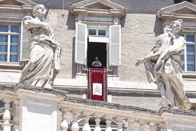 July 5, 2029. Vatican City - POPE LEO XIV delivers Angelus Prayer from the window of the Apostolic Building at the Vatican- EvandroInetti_via ZUMA Wire Vatican City State - ZUMAi15_ 20260705_zaf_i15_003 Copyright: xEvandroxInettix