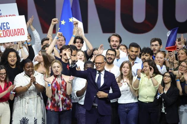 Edouard Philippe’s Rally at the Adidas Arena PHOTOPQR LE PARISIEN Olivier Arandel Staff Paris July 5, 2026 Paris, France Sunday, July 5, 2026 Politics The former prime minister is holding his first major campaign rally for the 2027 presidential election on Sunday, July 5, at the Adidas Arena, in Paris, where he expects more than 5,000 people LP Olivier Arandel Edouard Philippe delivers his first campaign speech for the 2027 French presidential election during a Horizons political rally at the Arena Porte de la Chapelle in Paris on July 5, 2026 Local Caption LP Olivier Arandel Paris 75 France  Copyright: xPHOTOPQR LExPARISIEN MAXPPPxLP OlivierxArandelx(Staff)x 20260705LPA2934 20260705LPA2934