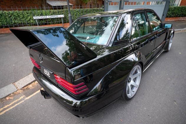 July 5, 2026, London, United Kingdom: The rear end of a 1980s Mercedes-Benz 190e Cosworth. The Southside Hustle Car Meet is held on Wimbledon Common in Southwest London every first Sunday of the month. This free community event attracts owners of classic cars, supercars, sports cars, and rare or modified vehicles. Car enthusiasts, photographers, and families gather to admire an impressive variety of cars, meet like-minded people, and enjoy the welcoming atmosphere in the scenic surroundings of Wimbledon Common. London United Kingdom  - ZUMAs197 20260705_aab_s197_007 Copyright: xJamesxWilloughbyx