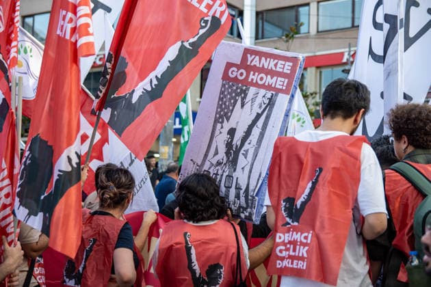 July 5, 2026, Istanbul, Istanbul, Turkey: Members and supporters of the No to NATO Coordination march during a demonstration under the slogan You Are Not Welcome, We Are Marching Against NATO in the Kadikoy district of Istanbul, Turkey, on July 5, 2026. The protest opposed NATO policies, militarization, and war, with participants carrying banners and chanting slogans during the march. Istanbul Turkey  - ZUMAt171 20260705_zip_t171_021 Copyright: xAbdullahxTepelix