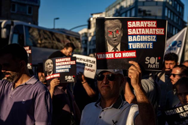 July 5, 2026, Istanbul, Istanbul, Turkey: Members and supporters of the No to NATO Coordination march during a demonstration under the slogan You Are Not Welcome, We Are Marching Against NATO in the Kadikoy district of Istanbul, Turkey, on July 5, 2026. The protest opposed NATO policies, militarization, and war, with participants carrying banners and chanting slogans during the march. Istanbul Turkey  - ZUMAt171 20260705_zip_t171_027 Copyright: xAbdullahxTepelix