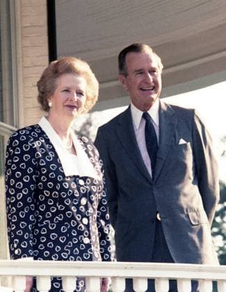 RECORD DATE NOT STATED Vice President George Bush meets with Prime Minister Margaret Thatcher. 1987 Vice President George Bush meets with Prime Minister Margaret Thatcher of Great Britain in Washington, DC. 1987 Editorial Use only. All other uses to be cleared for permission with WHA or representative agent., WHA_197_0690.JPG.jpg, Vice President George Bush; Prime Minister Margaret Thatcher; Great Britain; Washington DC; 1987; meeting; politics; diplomacy; international relations; historical; leaders; United States; United Kingdom; government; official visit; summit; statesmen; historical photo; 1980s; Reagan administration; British politics; American politics; transatlantic relations; world leaders; historical meeting; political figures; d Copyright: xWorldxHistoryxArchivex