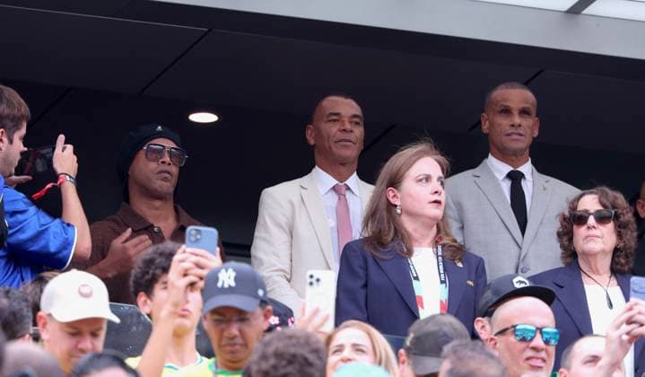 2026 World Cup - Ronaldinho, Cafu and Rivaldo Ronaldinho, Cafu and Rivaldo attend the match Brazil vs Norway FIFA World Cup 2026 at the New York New Jersey Stadium, NJ on July 5, 2026. Photo by Charles Guerin ABACAPRESS.COM East Rutherford NJ unknown  Copyright: xGuerinxCharles ABACAx