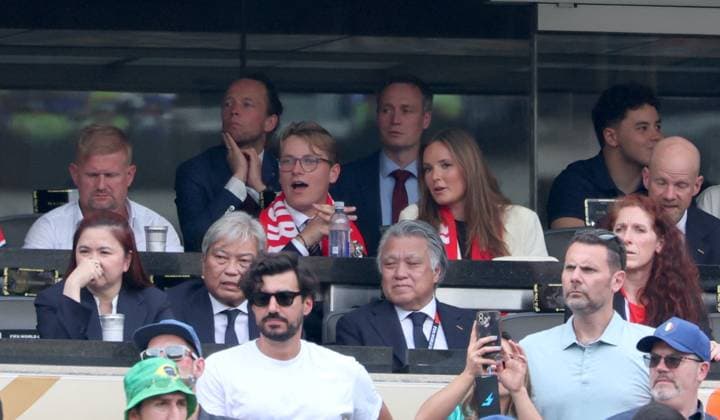 2026 World Cup - Princess Ingrid Alexandra and Prince Sverre Magnus of Norway attend the match Brazil vs Norway FIFA World Cup 2026 at the New York New Jersey Stadium, NJ on July 5, 2026. Photo by Charles Guerin ABACAPRESS.COM East Rutherford NJ United States  Copyright: xGuerinxCharles ABACAx