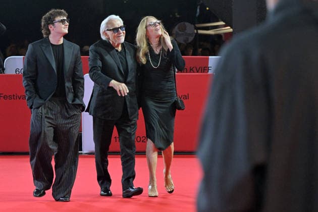 The 60th Karlovy Vary International Film Festival continued on its third day, in Karlovy Vary, Czech Republic, on July 5, 2026. American actor Harvey Keitel (center) arrives at the Grand Hall of the Thermal Hotel to present the film Mean Streets, on the left is his son Roman Keitel, on the right is his wife Daphna Kastner, (CTKxPhoto SlavomirxKubes) CTKPhotoP2026070506222  CTKPhotoP2026070506222