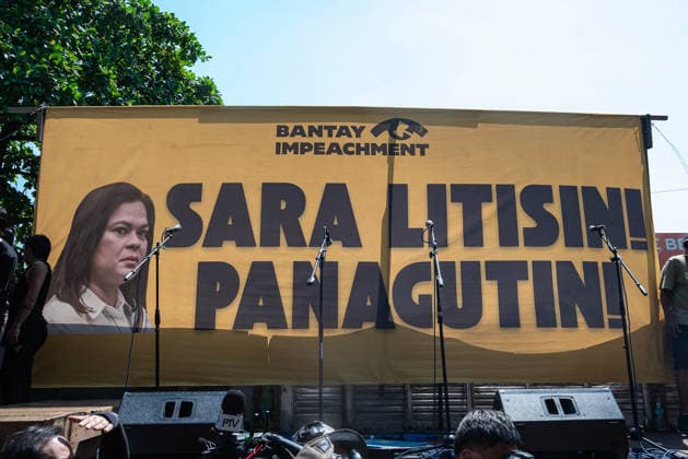 July 6, 2026, Quezon City, Quezon, Philippines: On July 6, 2026, as the impeachment hearings of Vice President Sara Duterte begins, protesters marched to the gates of the Philippine Senate as they damand justice and accountability and the impeachment of the Vice President following her cases of corruption. Quezon City Philippines  - ZUMAy102 20260706_zip_y102_016 Copyright: xKenosisxYapx