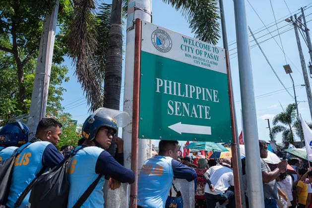 July 6, 2026, Quezon City, Quezon, Philippines: On July 6, 2026, as the impeachment hearings of Vice President Sara Duterte begins, protesters marched to the gates of the Philippine Senate as they damand justice and accountability and the impeachment of the Vice President following her cases of corruption. Quezon City Philippines  - ZUMAy102 20260706_zip_y102_020 Copyright: xKenosisxYapx