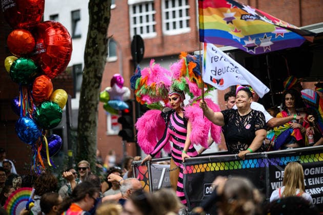 COLOGNE, GERMANY - 5 JULY, 2026: Participants in colorful costumes ride on a Street Parade of the Christopher Street Day (CSD), Gay Pride. LGBT  Copyright: xx