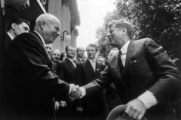 RECORD DATE NOT STATED John F. Kennedy meets with Nikita Khrushchev in Vienna, May, 1961 John F. Kennedy meets with Nikita Khrushchev in Vienna, May, 1961 Editorial Use only. All other uses to be cleared for permission with WHA or representative agent., WHA_197_1606.JPG.jpg, John F. Kennedy; Nikita Khrushchev; Vienna; meeting; Cold War; 1961; politics; diplomacy; historical; leaders; United States; Soviet Union; summit; international relations; Cold War era; Vienna Summit; Cold War leaders; Cold War meeting; US President; Soviet Premier; Cold War history; Cold War politics; Cold War diplomacy; Cold War leaders meeting; US-Soviet relations; Cold War summit; Cold War Vienna; Kennedy-Khrushchev meeting; Kennedy-Khrushchev summit; Kennedy-Khrus Copyright: xWorldxHistoryxArchivex