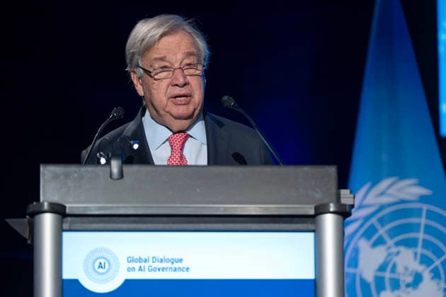 World Summit on Artificial Intelligence Jean Marc Ferré MAXPPP Geneva July 6, 2026 Antonio Guterres, Secretary-General of the United Nations, during the World Summit on Artificial Intelligence at Palexpo in Geneva on July 6, 2026. Photo by Jean Marc Ferré MAXPPP, Geneva, Switzerland  Copyright: xMAXPPPxJeanxMarcxFerréx FRR202607064855 FRR202607064855