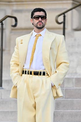 PFW Haute Couture Schiaparelli Outside Arrivals JR Bad Bunny arriving at the Schiaparelli show during Haute Couture Fashion Week in Paris, France, on 6 July 2026. Photo by Julien Reynaud APS-Medias ABACAPRESS.COM Paris France  Copyright: xReynaudxJulien APS-Medias ABACAx