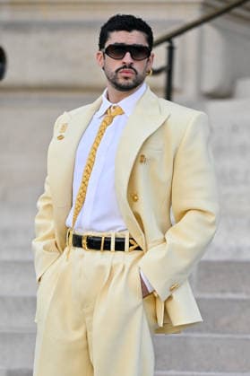 PFW Haute Couture Schiaparelli Outside Arrivals JR Bad Bunny arriving at the Schiaparelli show during Haute Couture Fashion Week in Paris, France, on 6 July 2026. Photo by Julien Reynaud APS-Medias ABACAPRESS.COM Paris France  Copyright: xReynaudxJulien APS-Medias ABACAx