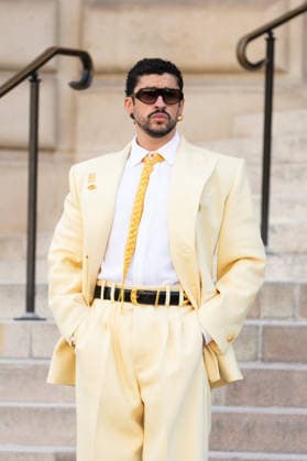 PFW HC Schiaparelli Outside Arrivals NB Bad Bunny arrived at the Schiaparelli Haute Couture Fall Winter 2026 2027 show as part of Paris Fashion Week on July 06, 2026 in Paris, France. Photo by Nasser Berzane ABACAPRESS.COM Paris France  Copyright: xBerzanexNasser ABACAx