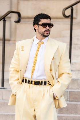 PFW HC Schiaparelli Outside Arrivals NB Bad Bunny arrived at the Schiaparelli Haute Couture Fall Winter 2026 2027 show as part of Paris Fashion Week on July 06, 2026 in Paris, France. Photo by Nasser Berzane ABACAPRESS.COM Paris France  Copyright: xBerzanexNasser ABACAx