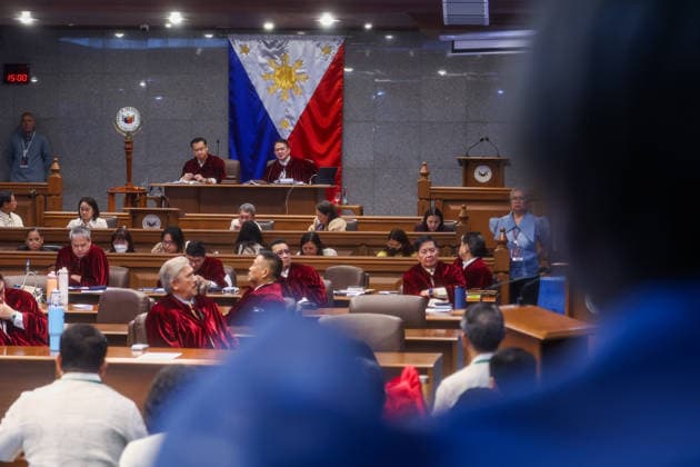 Philippine Vice President Sara Duterte s impeachment trial begins METRO MANILA, PHILIPPINES - JULY 06: Filipino senators acting as judges attend the opening session of the impeachment trial of Philippine Vice President Sara Duterte inside the Senate in Pasay City, Metro Manila, Philippines, on July 06, 2026. The impeachment trial officially opened on July 06 and is expected to last several months. The proceedings come amid heightened political tensions and growing calls for accountability following corruption allegations involving officials in nationwide flood control projects. Daniel Ceng Anadolu Manila Philippines. Editorial use only. Please get in touch for any other usage.  Copyright: x2026xAnadoluxDanielxCengx