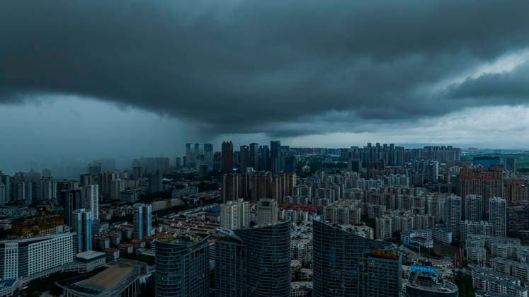 Typhoon Maysak NANNING, CHINA - JULY 6, 2026 - The sky over Qingxiu District is shrouded in dark clouds affected by Typhoon Maysak in Qingxiu District, Nanning City, Guangxi Province, China on the evening of July 6, 2026. Nanning Guangxi China  Copyright: xCFOTOx i1783365200980