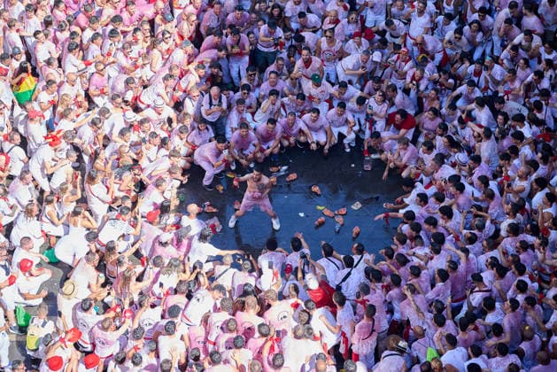 San Fermin Festival in Spain PAMPLONA, SPAIN - JULY 6: The San Fermin Festival, one of Spain s most internationally recognized cultural events, officially begin in Pamplona, Spain, on July 6, 2026. The festival, best known for its traditional running of the bulls through the city s narrow streets, was officially opened with the Chupinazo rocket launched from the balcony of Pamplona City Hall, marking the start of the annual celebrations. Ruben Albarran Anadolu Pamplona Spain. Editorial use only. Please get in touch for any other usage.  Copyright: x2026xAnadoluxRubenxAlbarranx